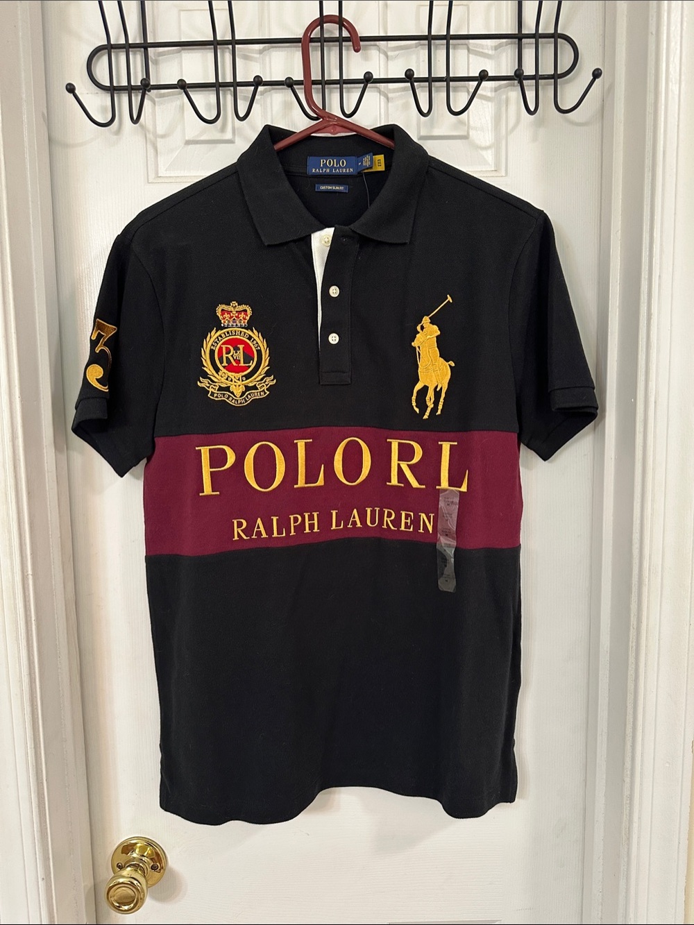 Polo by Ralph Lauren Black & Burgundy Crest Logo Polo Shirt